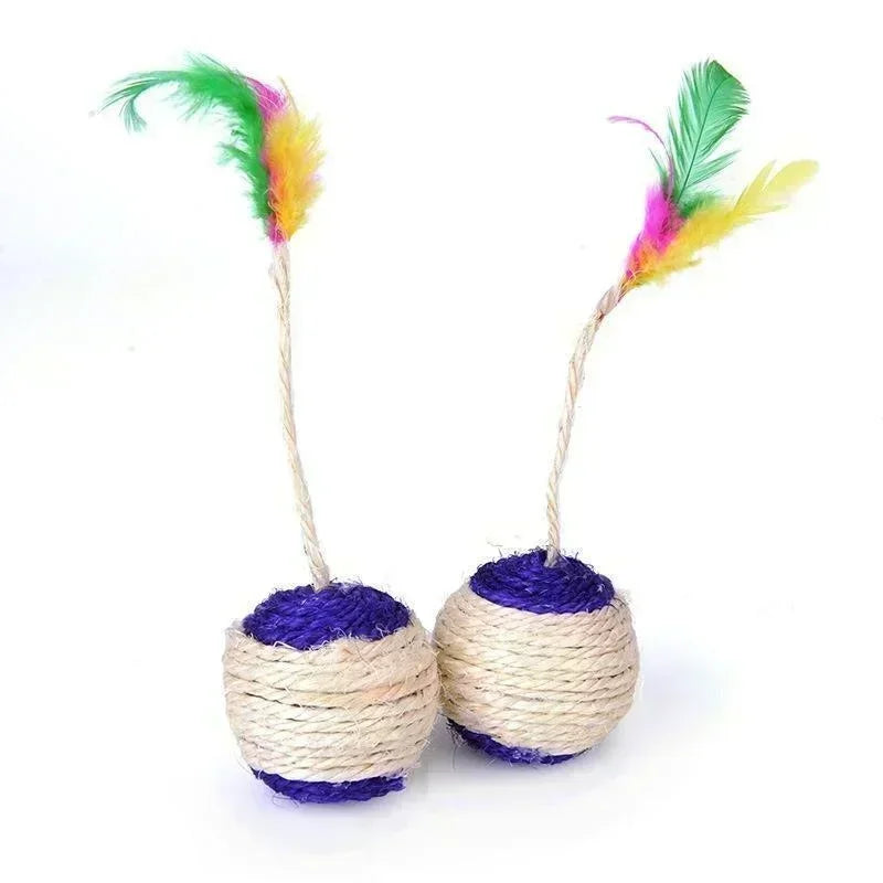 Sisal Scratching Ball with Feather - Fun Cat Toy - Best Pet Pack