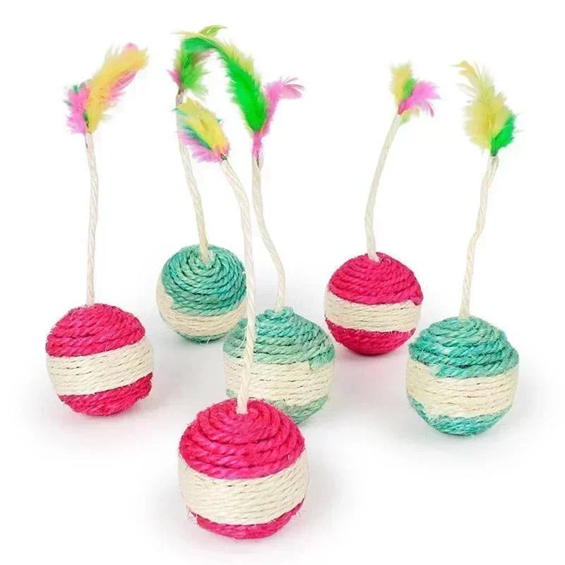 Sisal Scratching Ball with Feather - Fun Cat Toy - Best Pet Pack