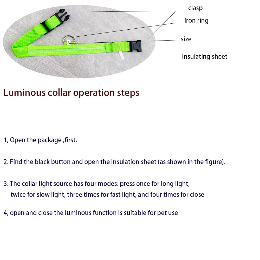 Glow-in-the-Dark LED Dog Collar- Safety Flashing - Best Pet Pack