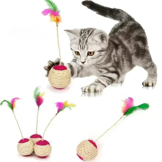 Sisal Scratching Ball with Feather - Fun Cat Toy - Best Pet Pack