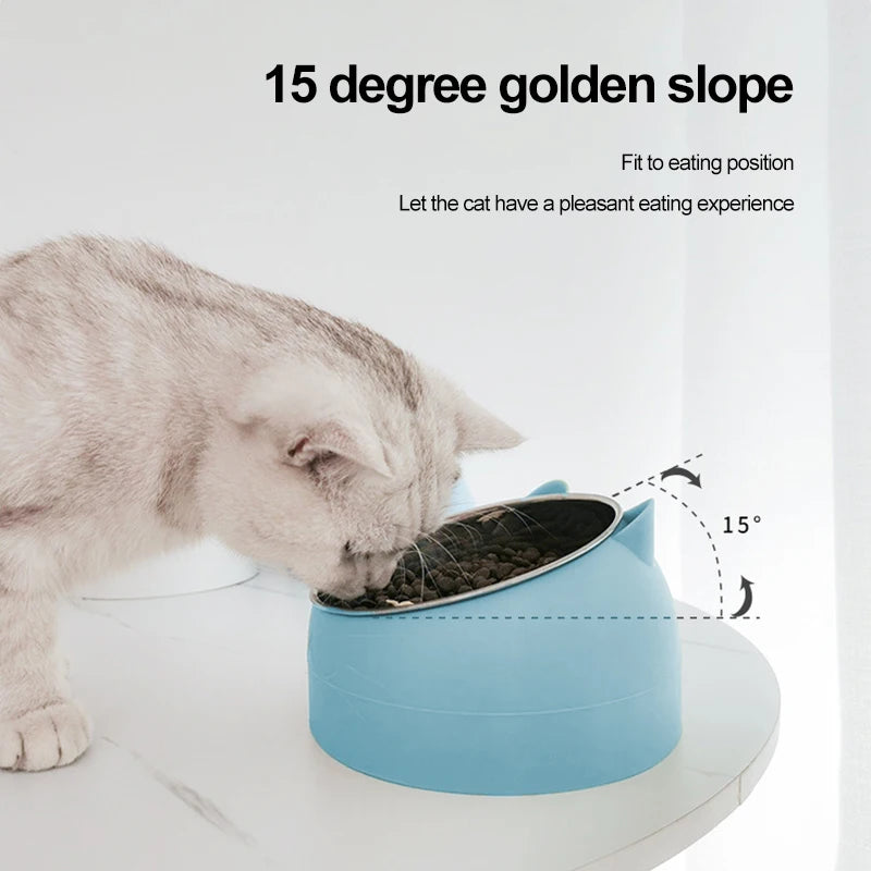 Inclined Stainless Steel Pet Bowls for Cats & Dogs